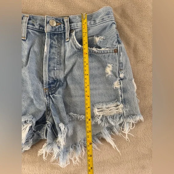 AGOLDE High Rise Distressed Denim Cutoff Shorts Size 24 - Picture 6 of 11
